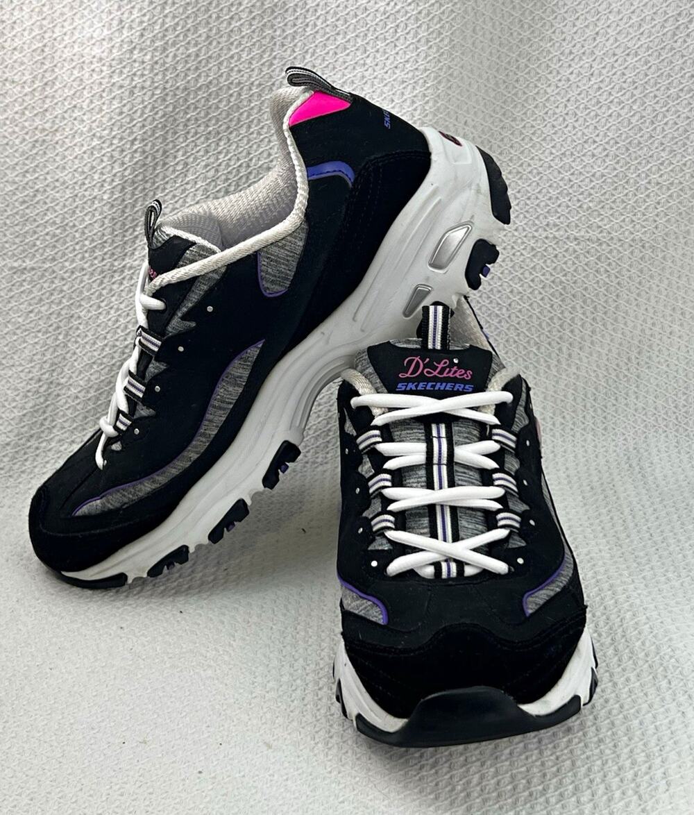 Skechers D’Lites Sparkling Rain Women’s 11 Black Purple Sneakers 149060 Y2K